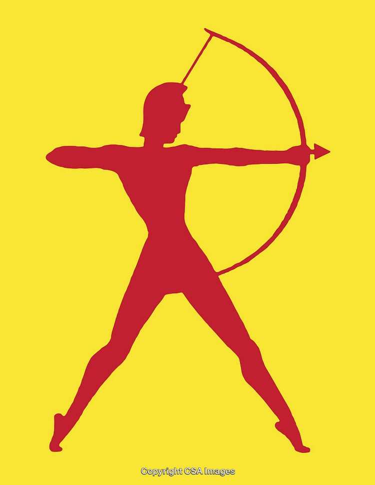Silhouette of Archer Drawing Bow Over Vibrant Yellow Background