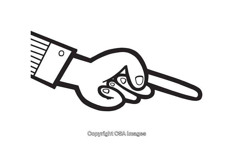 Black and White Line Art of a Pointing Hand Illustration