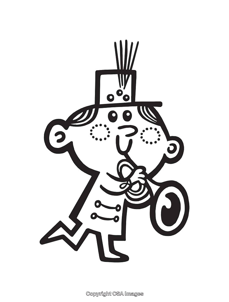 Charming Black and White Line Drawing of a Marching Band Figure