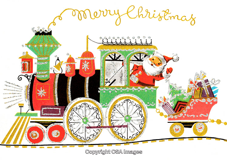 Festive Christmas Train with Santa Claus and Holiday Gifts Illustration