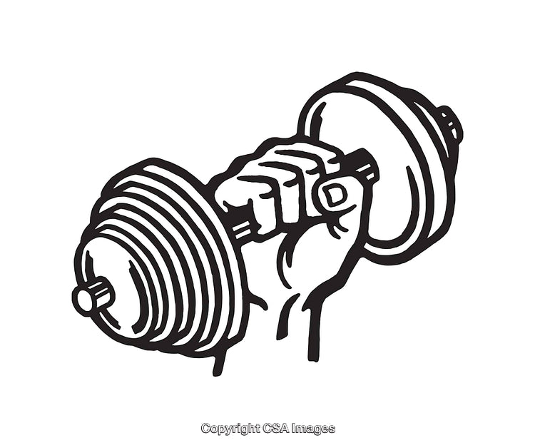 Hand Holding Dumbbell in Black and White Line Art Illustration