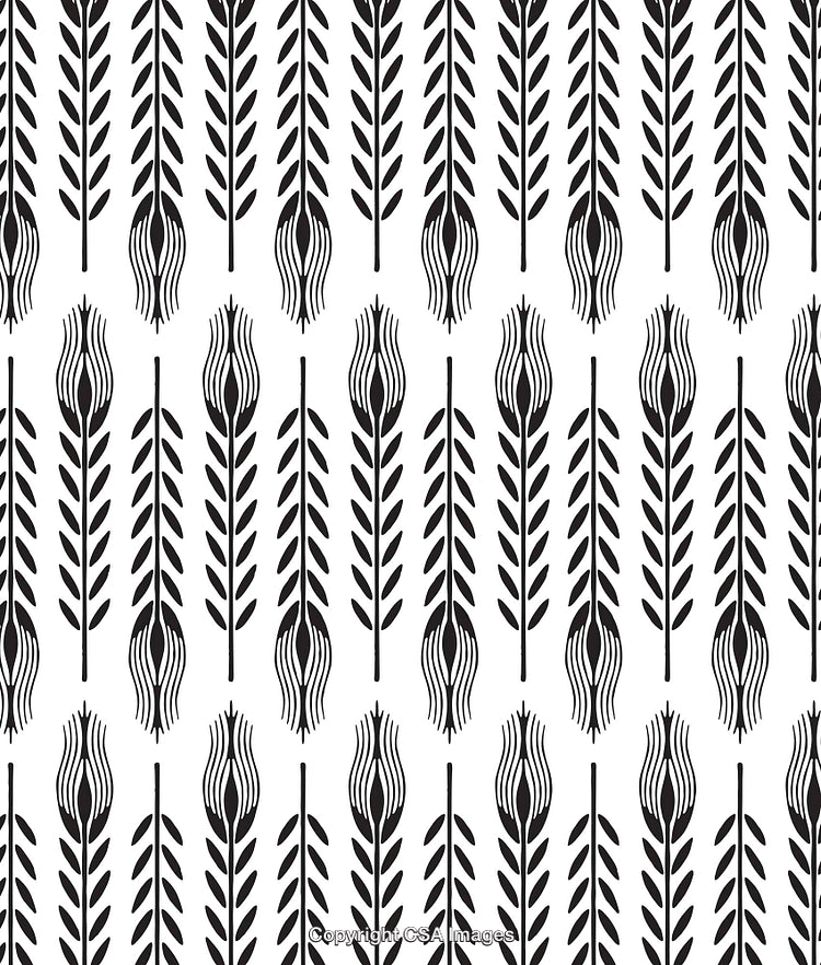 Stylized Black and White Nature-Inspired Pattern on White Background