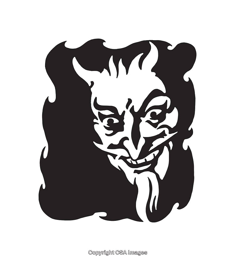 Black And White Illustrated Devil Face With Menacing Expression