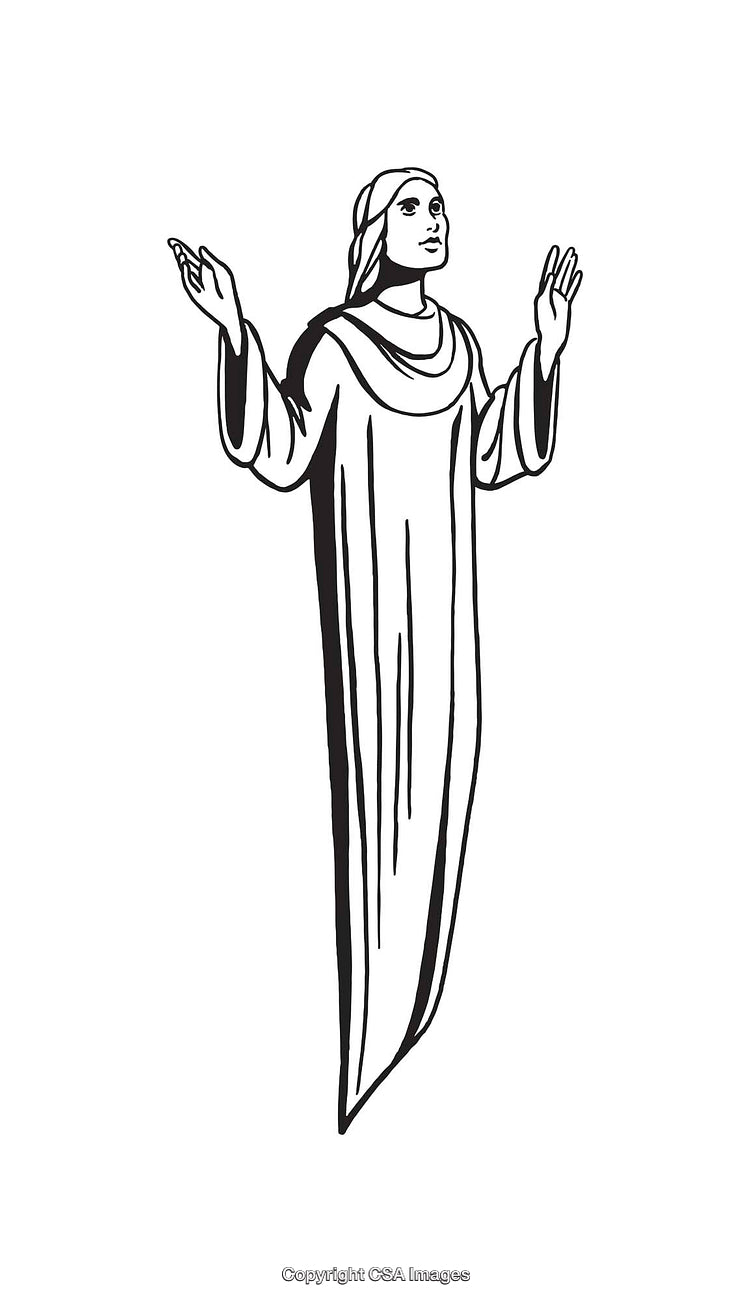 Black and White Line Art of an Individual in Apose of Reverence