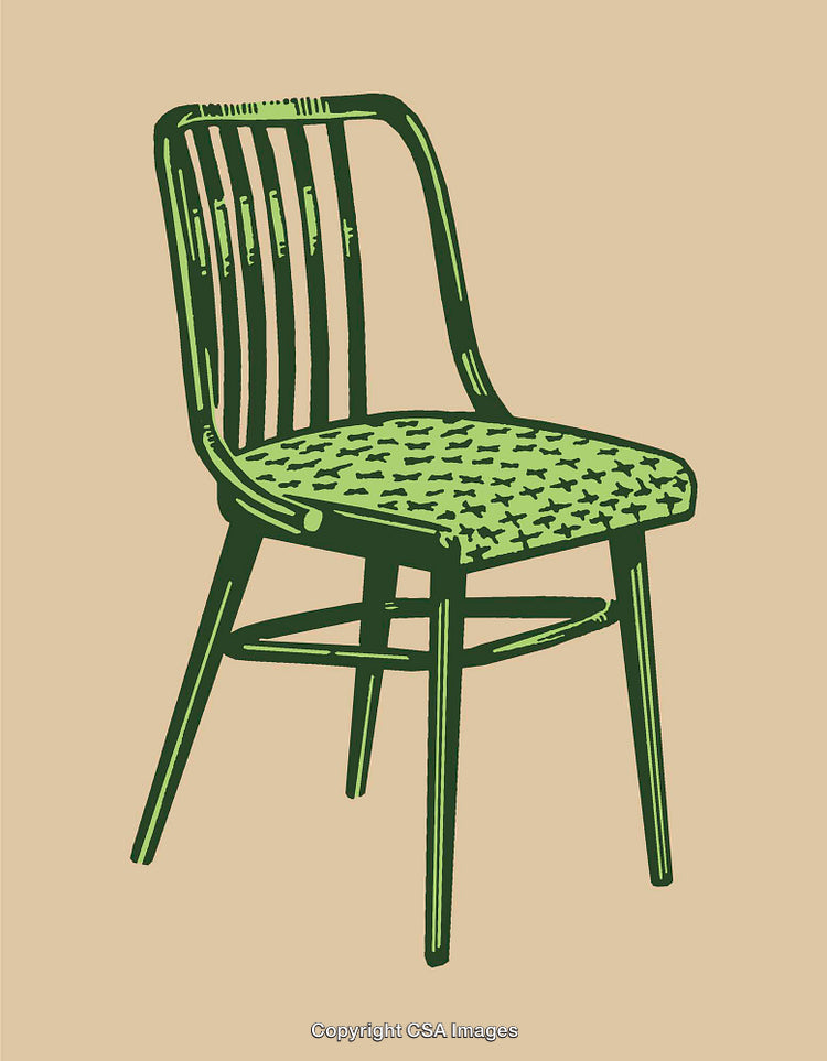 Green Wooden Chair Illustration in Retro Art Style on Beige Background