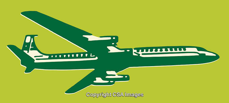 Green Line Art Airplane Illustration on Solid Lime Background