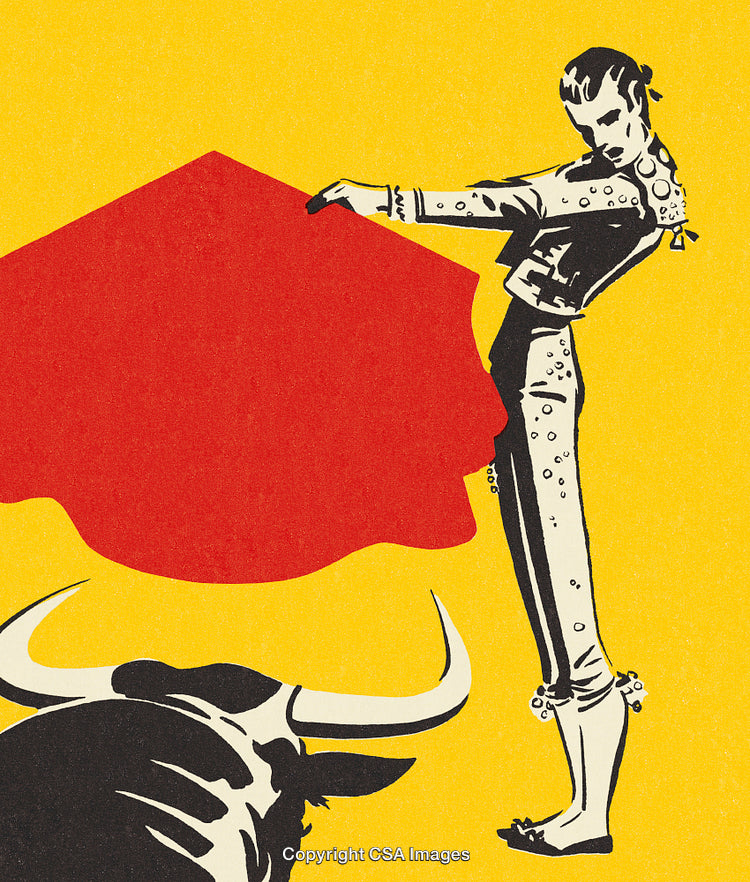 Illustration of a Bull and Matador in a Dramatic Bullfight Scene