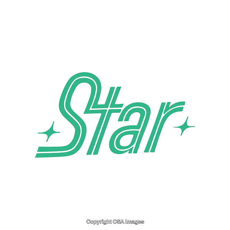 Retro-Inspired Green Star Typography with Sparkle Elements on White Background