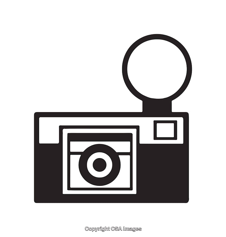 Black and White Illustration of a Vintage Camera Icon