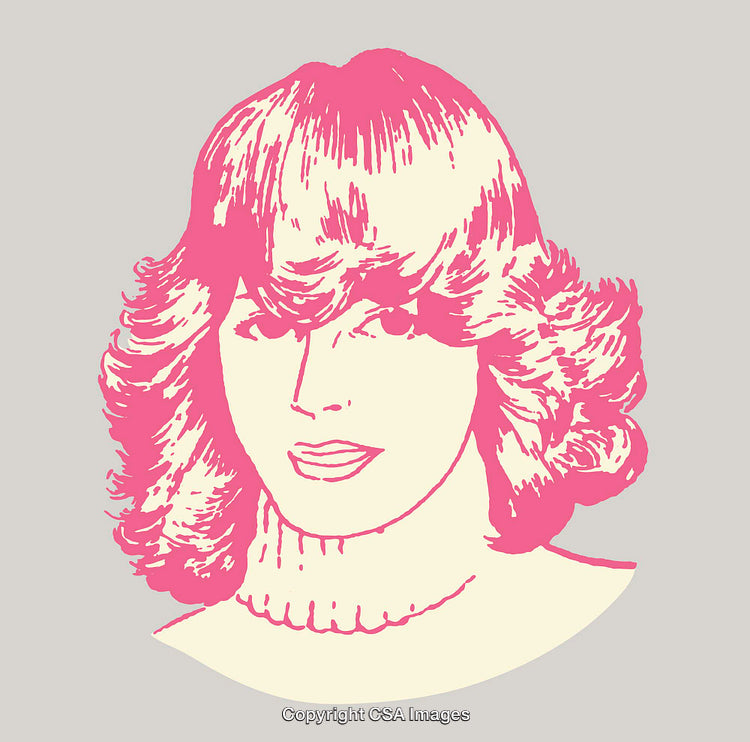 Pink Line Art Illustration of a Retro Woman's Portrait on Grey Background