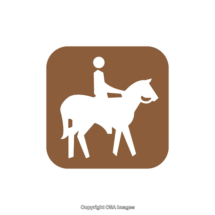 Horse Riding Icon Featuring Rider Silhouette Inside Rounded Brown Rectangle