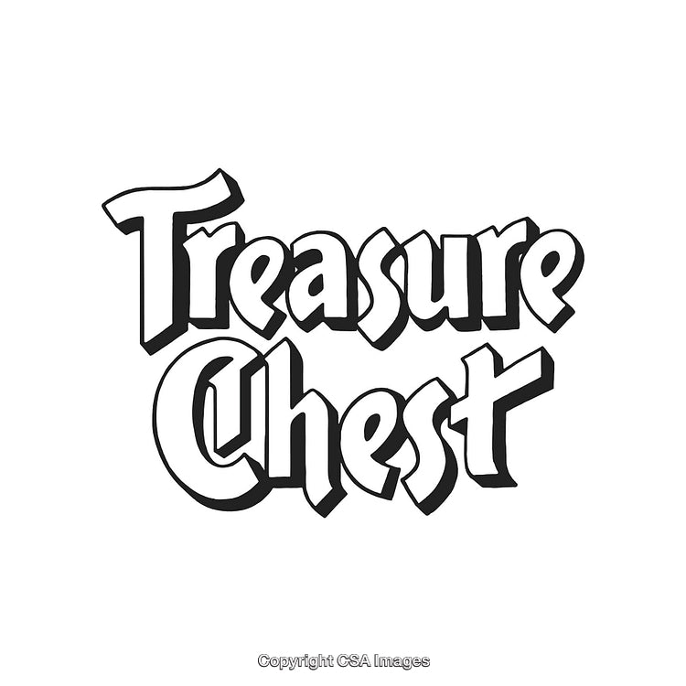 Black and White Stylized Lettering of the Words Treasure Chest