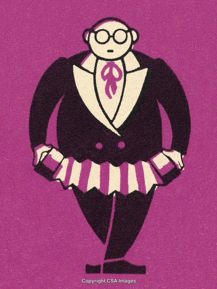 Stylized Illustration of a Formal Character with Playful Clothing Theme