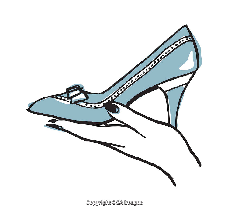 Elegant Illustration of a High Heel Shoe Held by a Stylish Hand