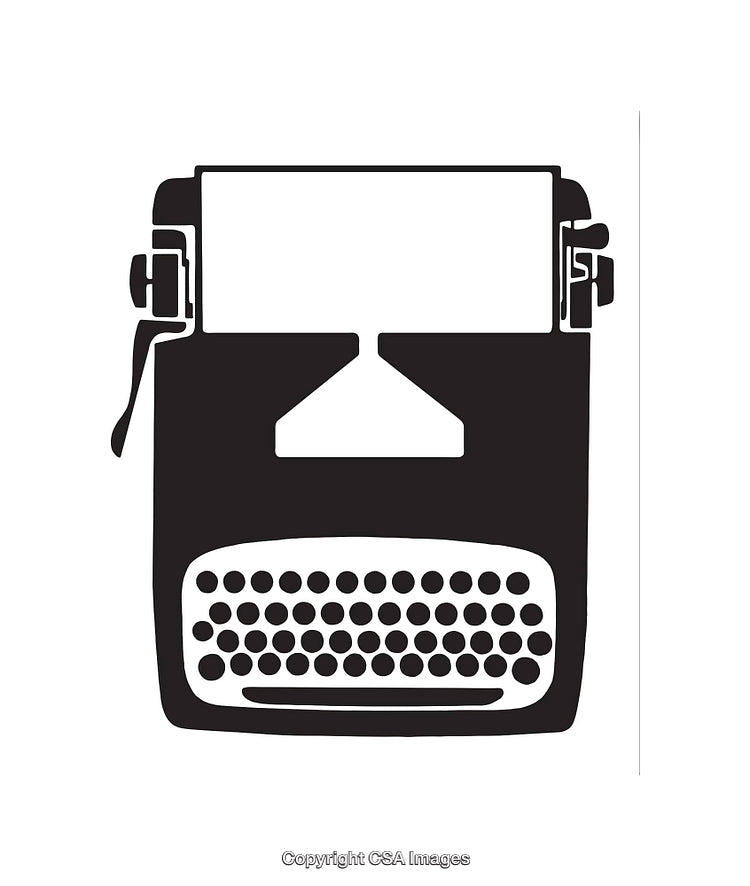 Minimalist Black and White Typewriter Art Illustration on White Background