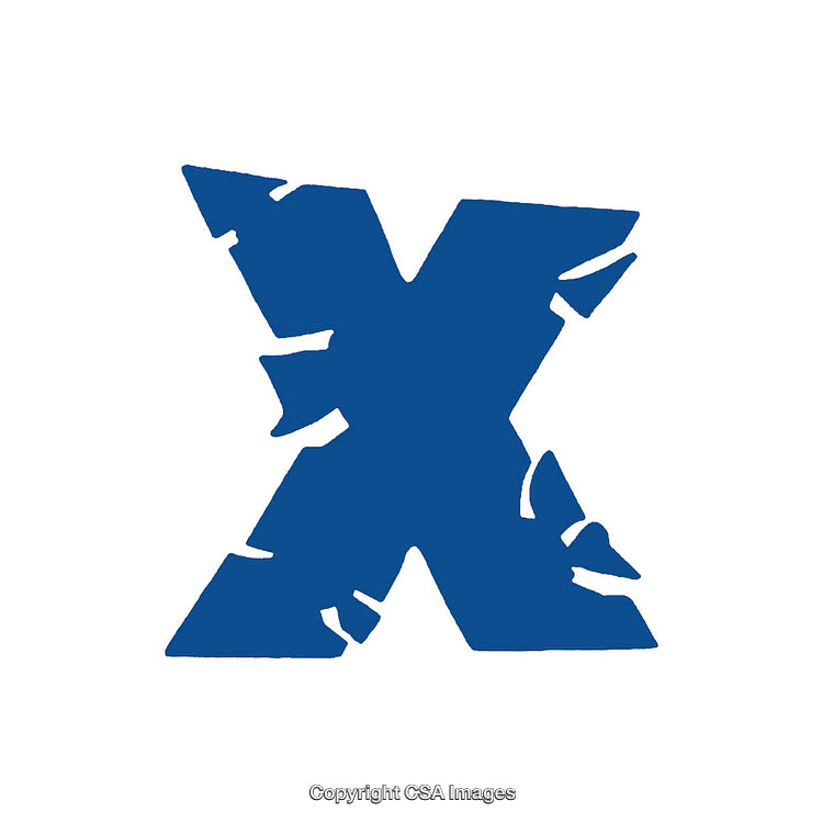 Blue Fractured Letter X on White Background Design Artwork