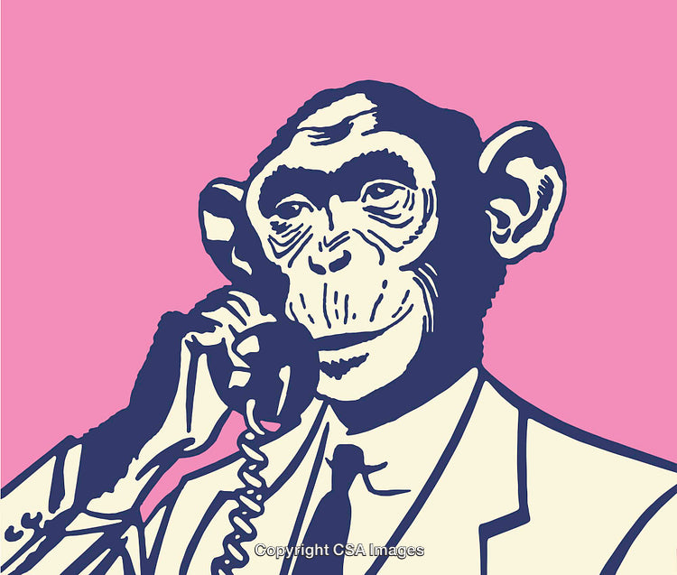 Pop Art Style Illustration of a Monkey in Business Attire on the Phone