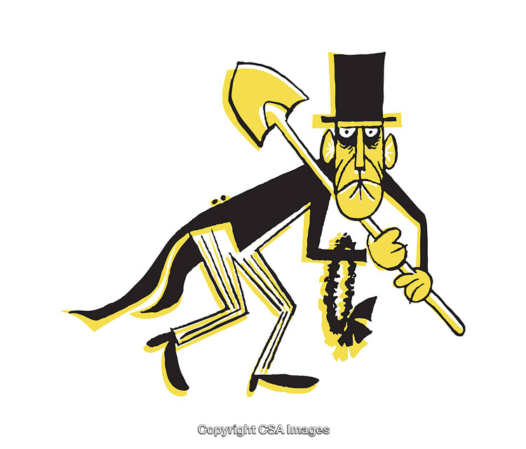 Quirky Cartoon Illustration of a Unique Character with a Shovel