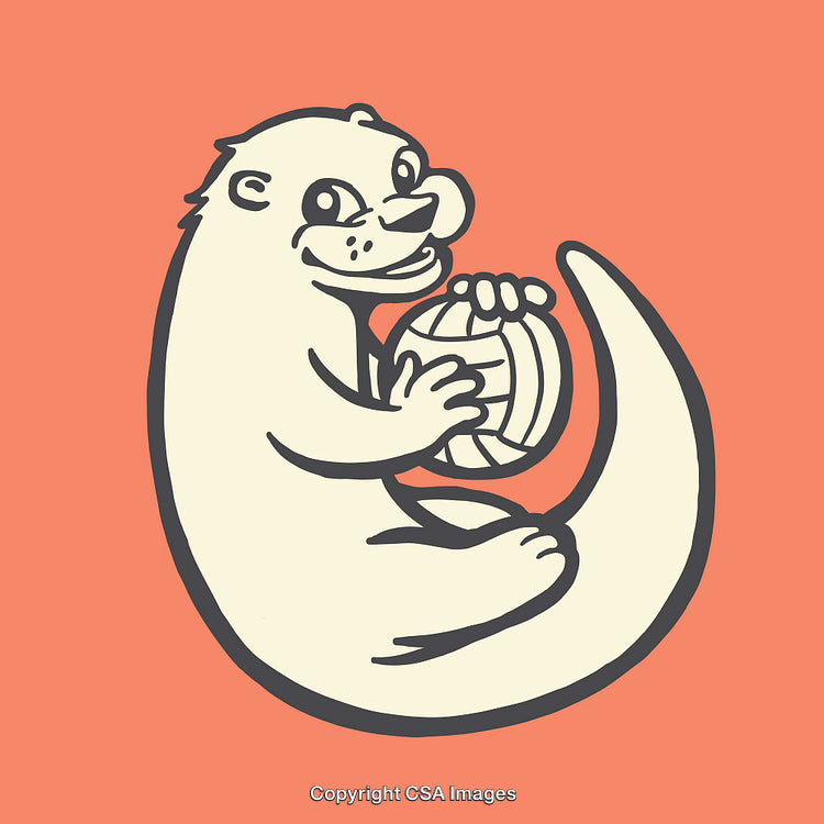 Playful Otter Holding a Ball on Warm Background - Line Art Illustration