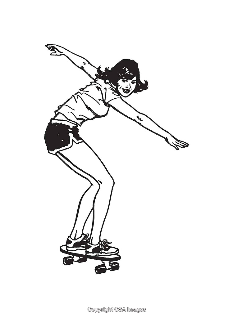 Black and White Line Art of a Skater in Action