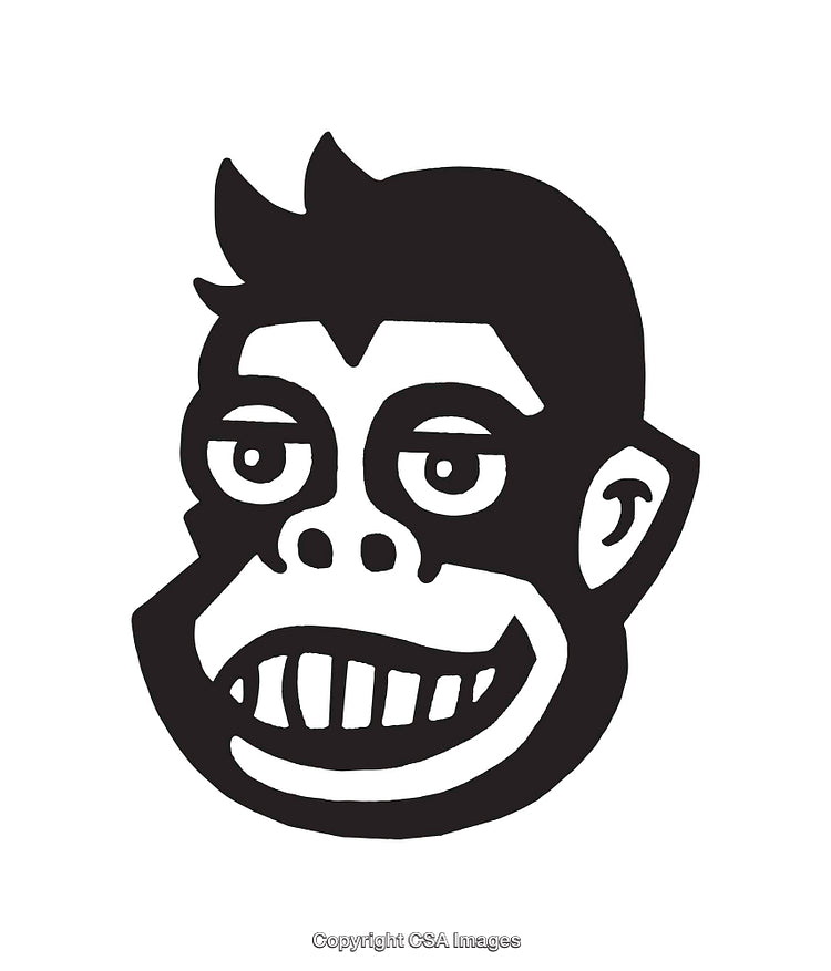 Abstract Black and White Line Art of a Monkey Face