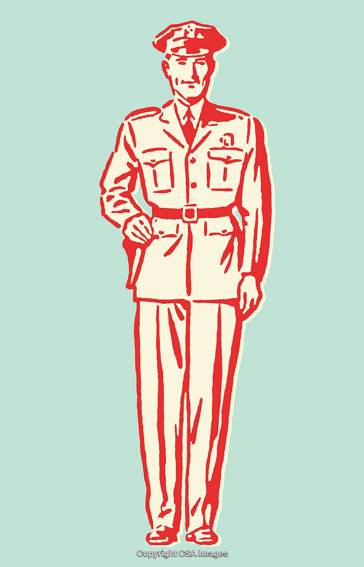 Color Illustration of a Military Officer in Formal Uniform Standing