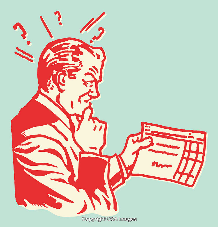 Retro Illustration of a Man Thinking and Reading a Document