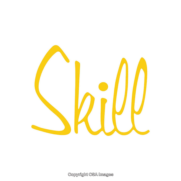 Yellow Script Word 'Skill' Isolated on a White Background