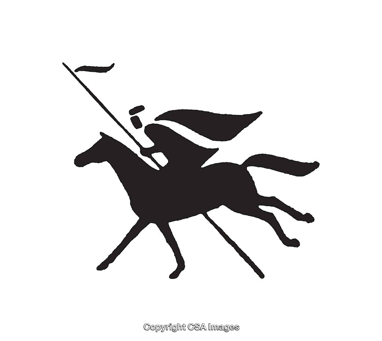 Silhouette of a Knight Riding a Horse Holding a Banner