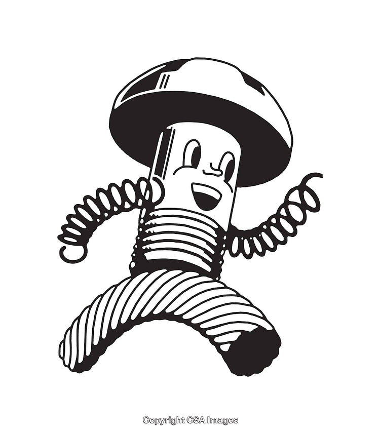 Energetic Cartoon Bolt Character Running in Black and White Line Art