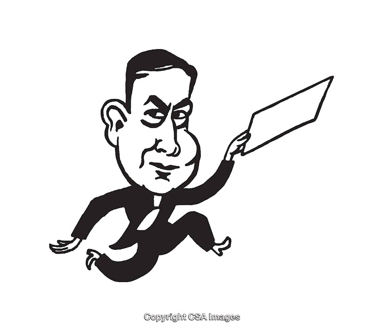 Black And White Line Art Caricature of a Businessman Holding Paper