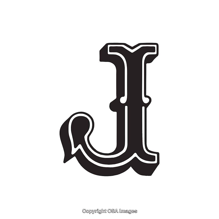 Stylized Black and White Letter J with Decorative Curves