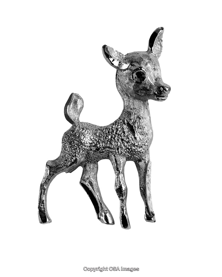 Silver Plastic Deer Figurine on White Background