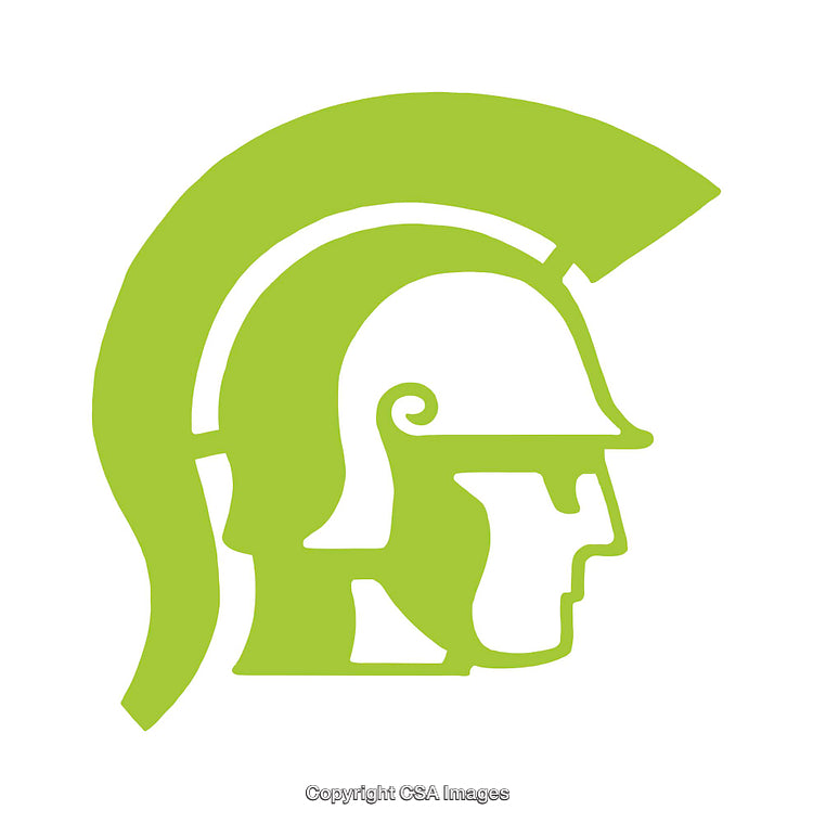 Minimalist Green Spartan Helmet Icon Symbolizing Strength and Protection