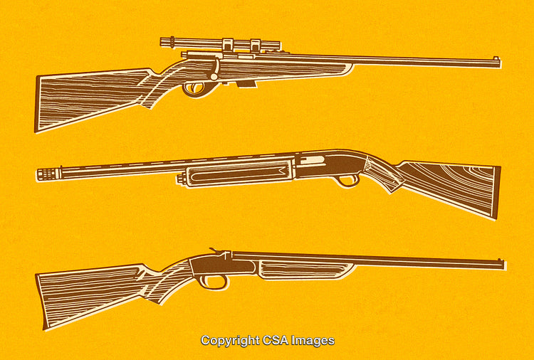 Illustrated Firearms Collection Featuring Various Rifle Types in Bold Graphic Style