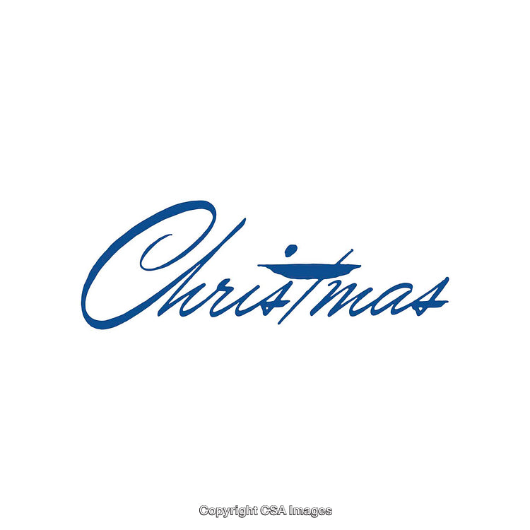 Blue Calligraphy Style Typography of the Word Christmas on a White Background