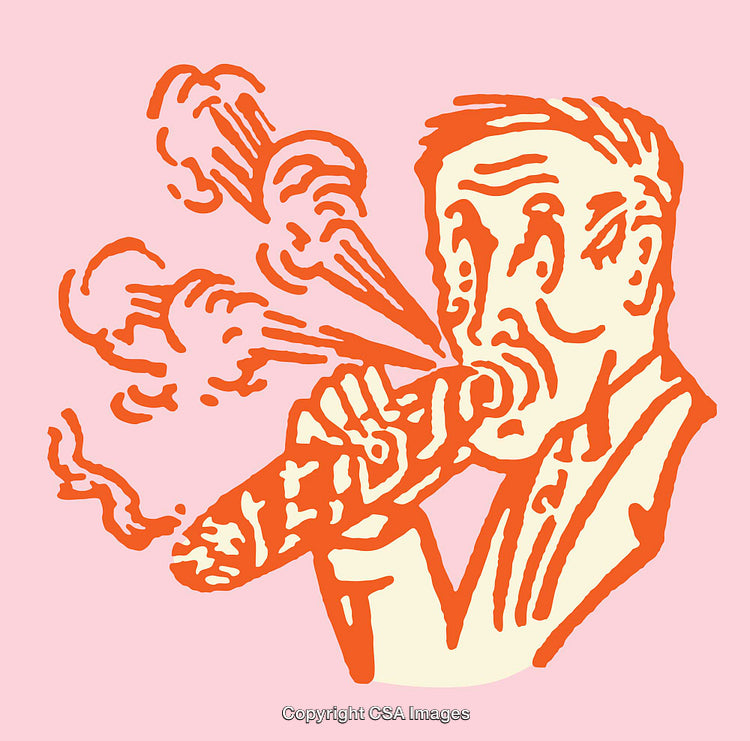Abstract Illustration of a Person Smoking a Cigar in Bold Colors