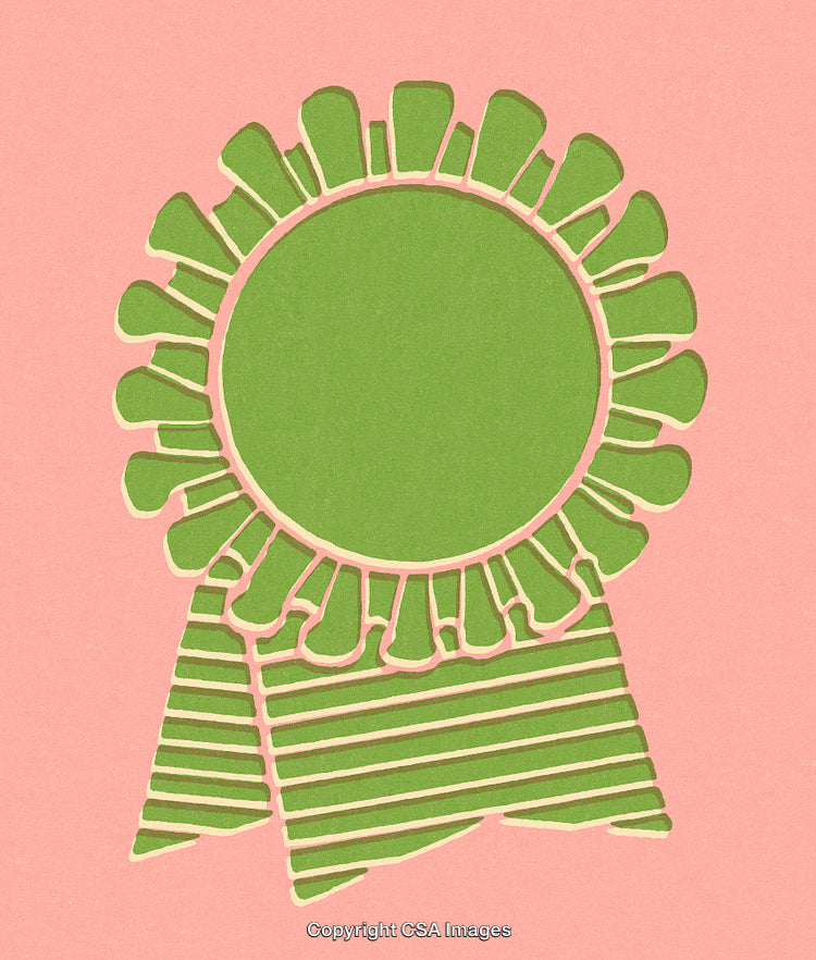 Green Prize Ribbon with Pink Background Symbolizing Achievement and Recognition