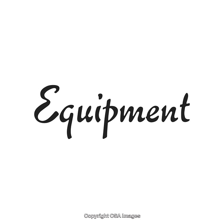 Elegant Black Brush Script Spelling the Word Equipment on White Background