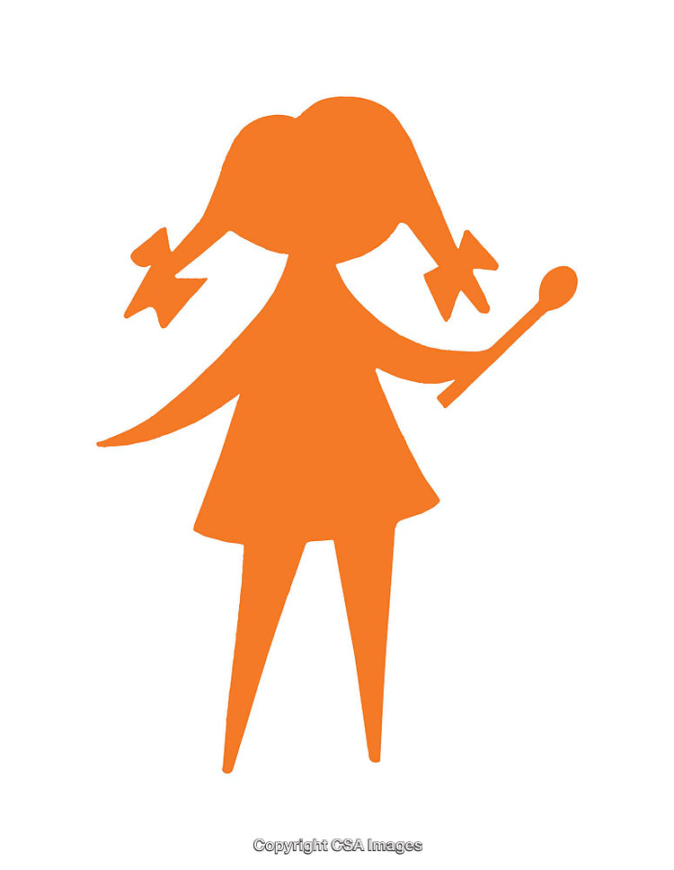 Simple Orange Silhouette Icon of a Girl with Pigtails