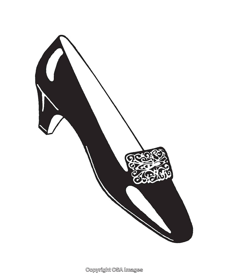 Elegant Black and White Line Art Illustration of a Women’s Dress Shoe