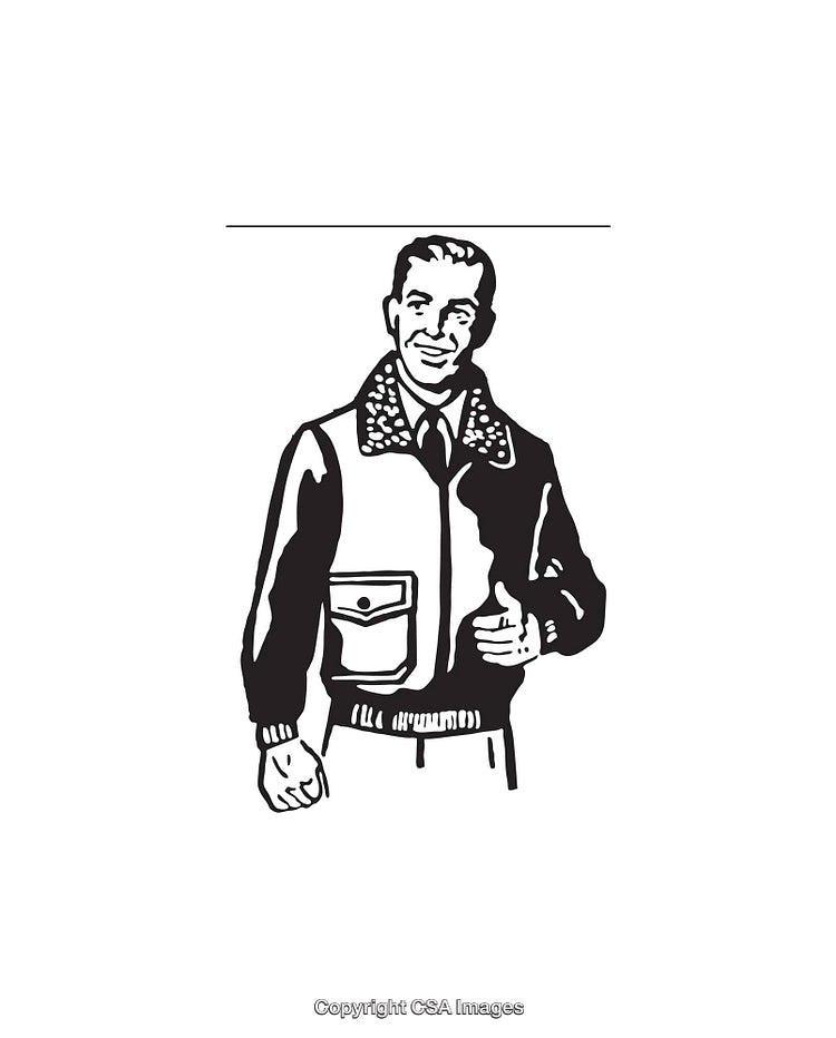 Retro Line Art Illustration Of A Man Wearing A Stylish Jacket