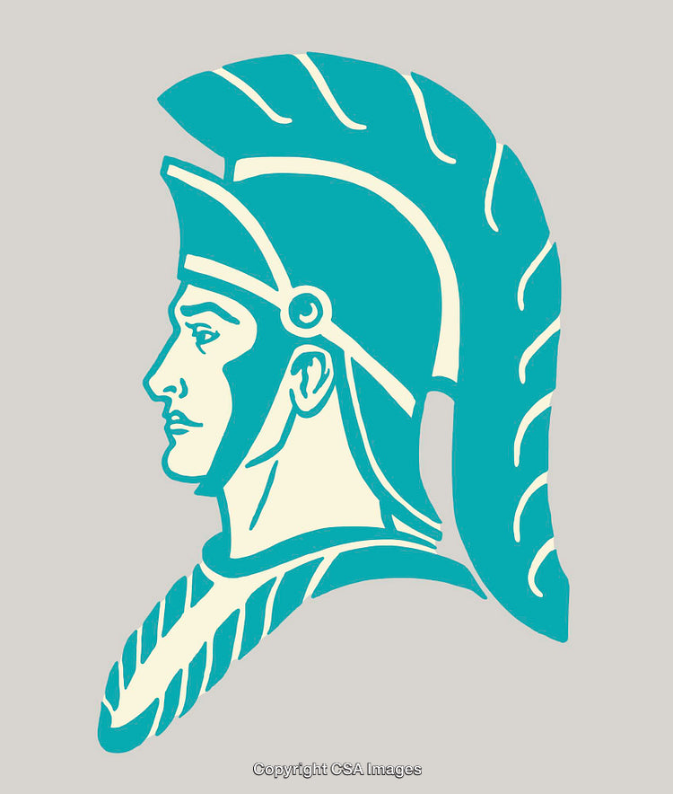 Abstract Stylized Illustration of a Roman Centurion Profile in Blue and White