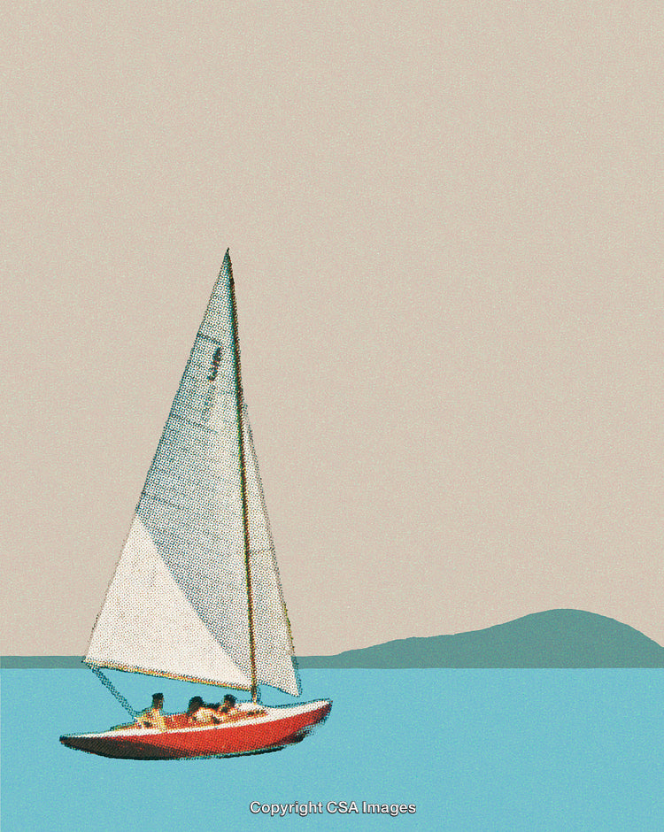 Retro Style Illustration of Sailboat on Tranquil Blue Waters