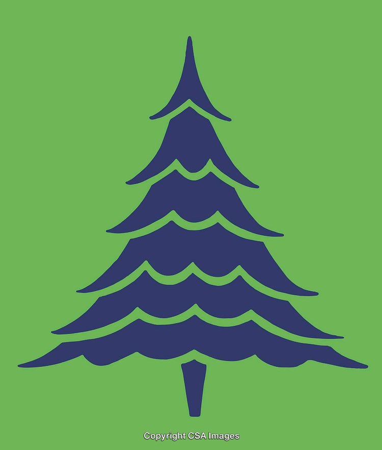 Blue Stylized Tree Illustration on Green Background in Line Art Style
