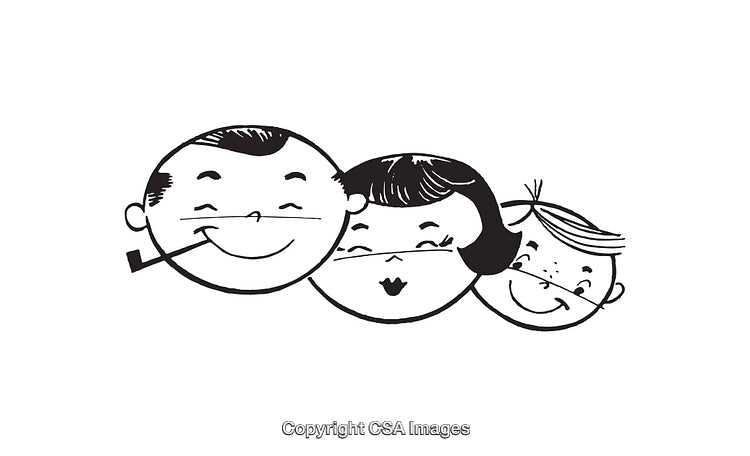 Retro-Style Black and White Family Vector Illustration