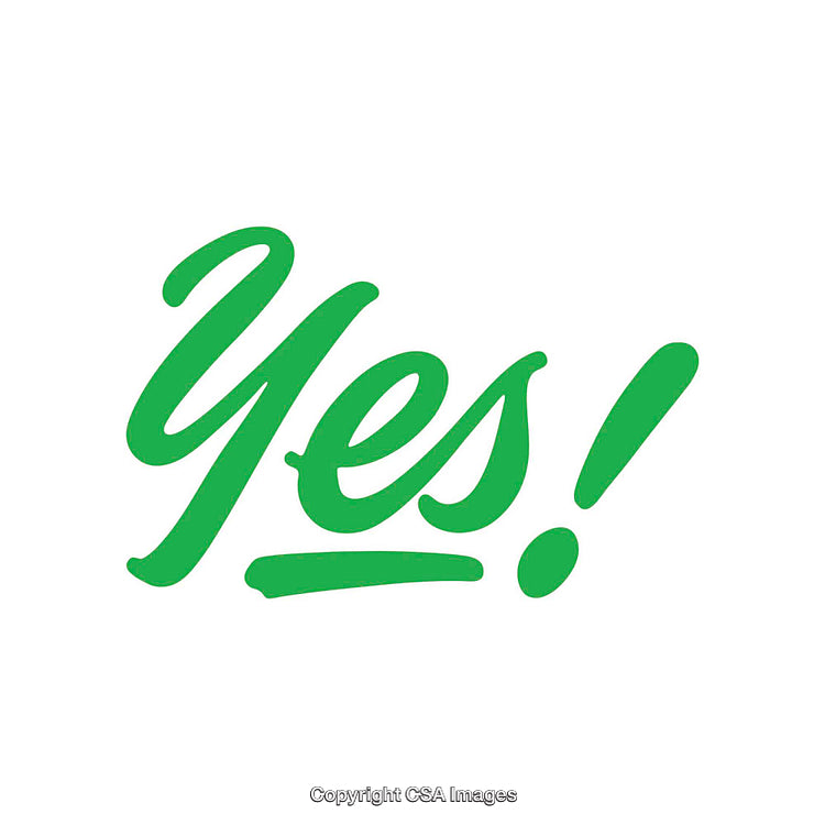 Green Handwritten Yes Text on White Background with Bold Design