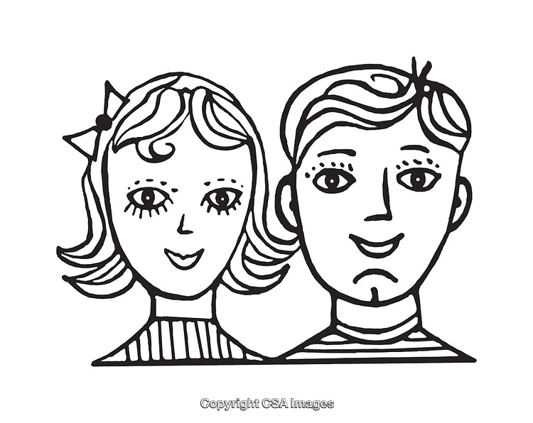 Black and White Line Drawing of a Smiling Pair