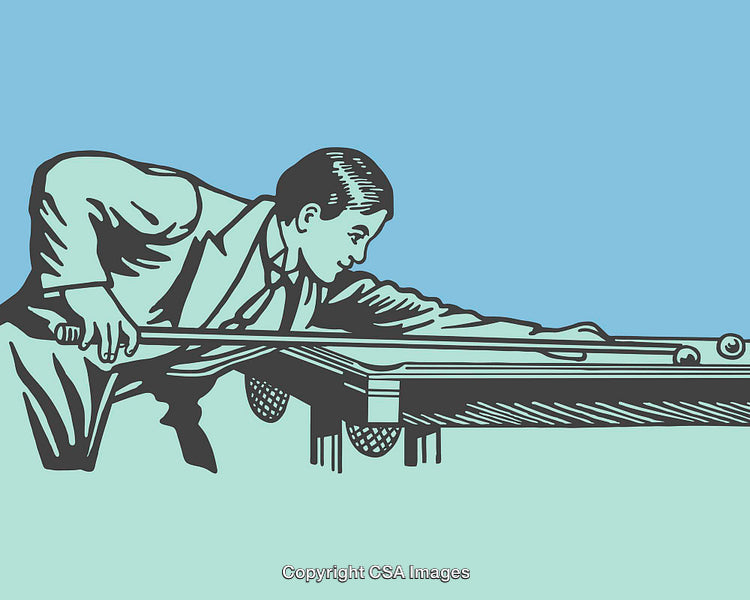 Vintage Styled Illustration of a Man Playing a Game of Billiards