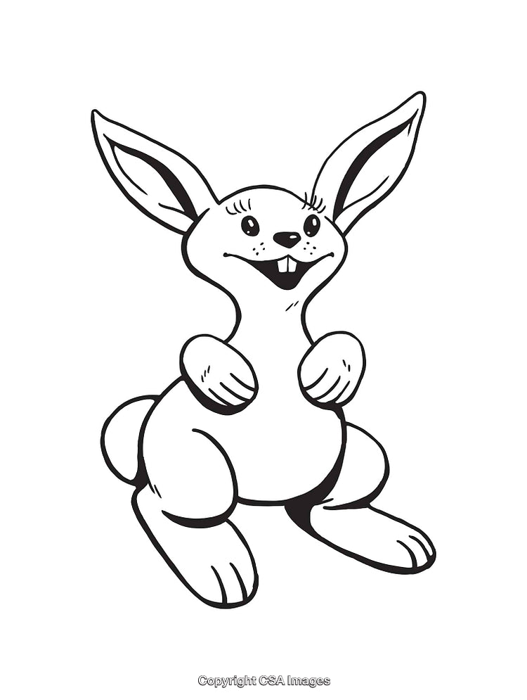 Smiling Cartoon Rabbit Illustration with Big Ears in Black and White